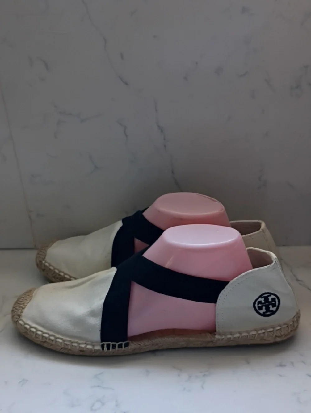 Tory Burch Canvas Espadrilles with Black Crisscross Straps